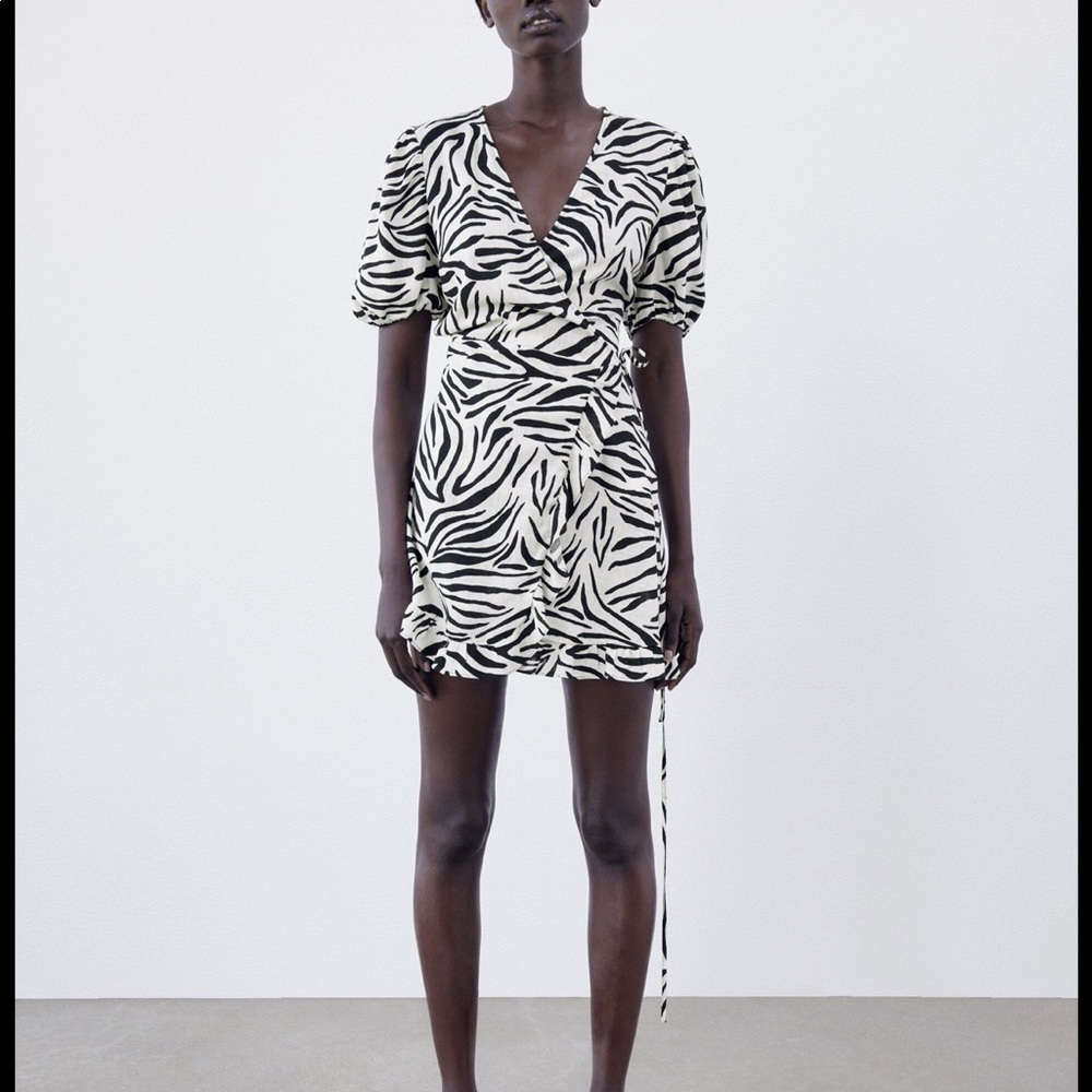 Zara animal zebra white dress